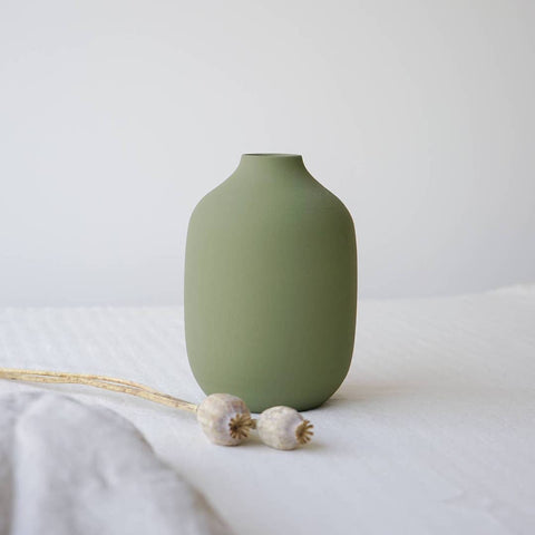 OLIVE GREEN HANDMADE CERAMIC VASE