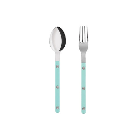 SABRE BISTROT SHINY MEDIUM SPOON & FORK 2PCS SET - PASTEL GREEN