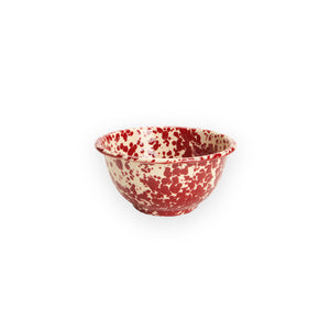 ENAMEL SMALL FOOTED BOWL - BURGUNDY & CREAM SPLATTER