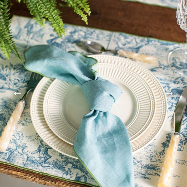 TOILE DE JOUY ANTISTAIN COTTON PLACEMATS SET OF 2 - BLU/FERN (2 SIZES)