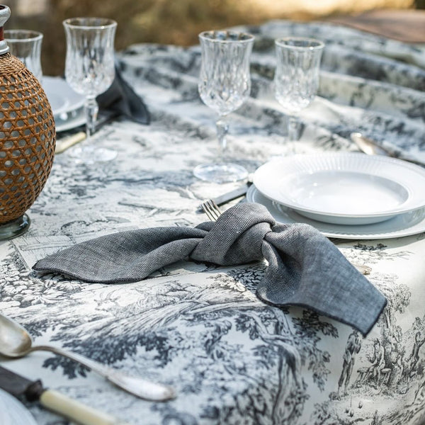 THE MORE THE HAPPIER presents TOILE DE JOUY TABLECLOTH BLACK by Borgo Delle Tovaglie