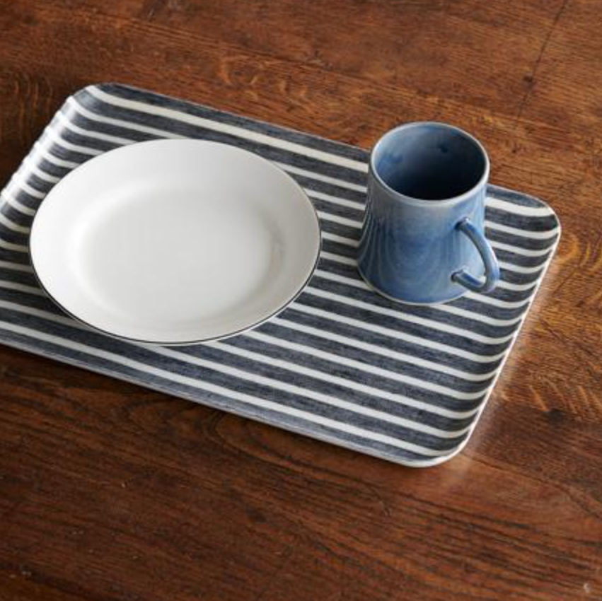 LINEN COATED TRAY MEDIUM - DARK NAVY WHITE STRIPES